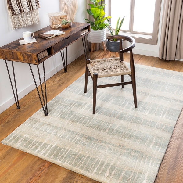 slide 2 of 9, Hand-Knotted Teviot Stripe Pattern Area Rug - 8' x 11' 8' x 11' - Sage