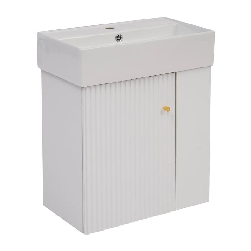 21.6 inch MDF Wall-Mounted Bathroom Vanity Set with Integrated Ceramic Sink Open shelf and oft-Close