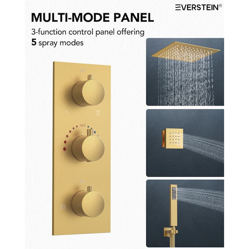 Thermostatic Rainfall Shower System,12 Inch 64-Color LED Mood Lighting Shower Faucet Set with 6 Body Jets