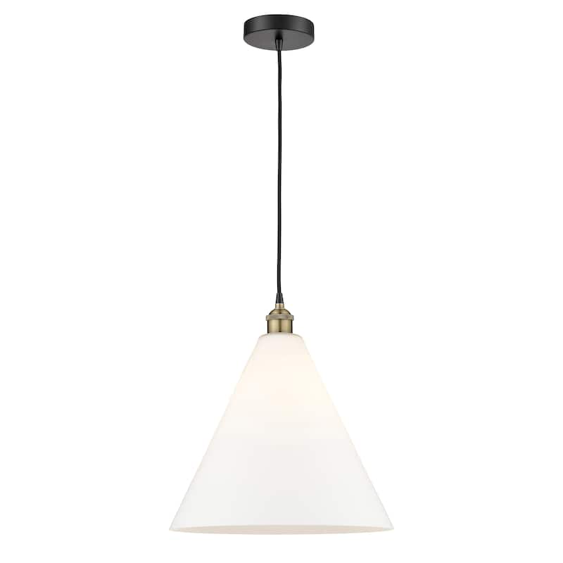 Innovations Lighting Berkshire - 1 Light 16" Cord Hung Mini Pendant - Black Antique Brass/Matte White