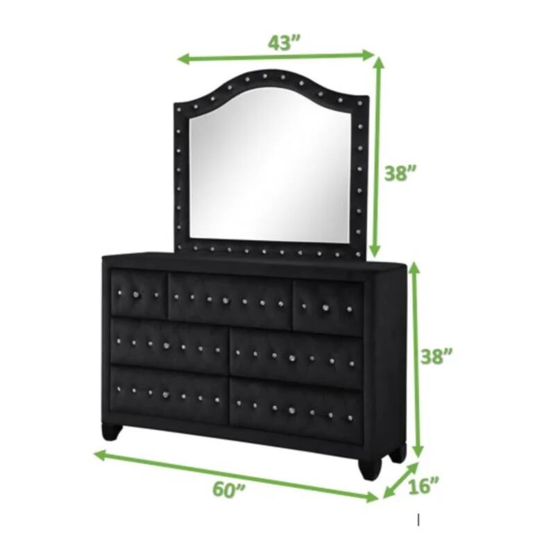 Sophia Crystal Tufted 7-Drawer Dresser finished with Velvet Fabric / Wood