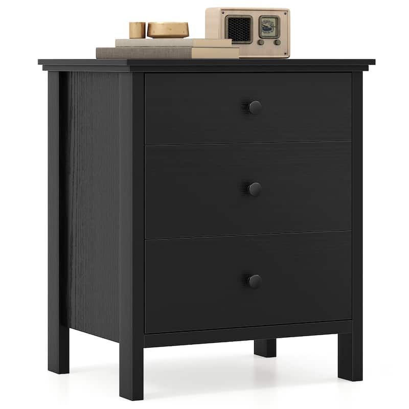 Gymax Nightstand w/ 3 Drawer for Bedroom Compact Storage Chest Modern - Black - 3-drawer