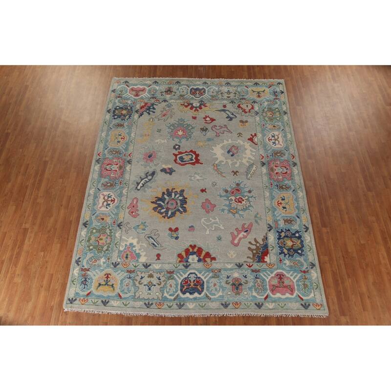 All-Over Oushak Oriental Area Rug Hand-Knotted Wool Carpet - 9'0" x 11'8"