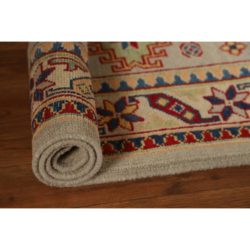 Geometric Kazak Foyer Rug Hand-Knotted Wool Carpet - 2'9"x 4'0"