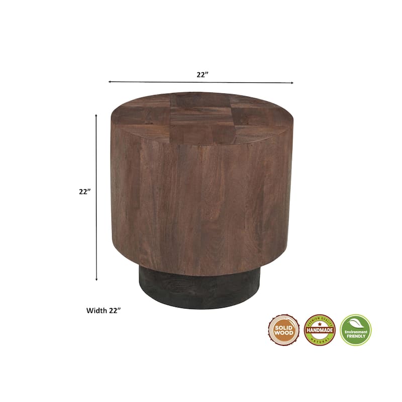 Caden Round Solid Mango Wood End Table with Geometric Top