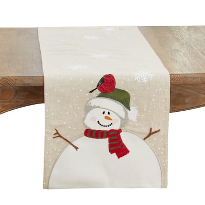 Linen Blend Snowman Table Runner - 16"x70"