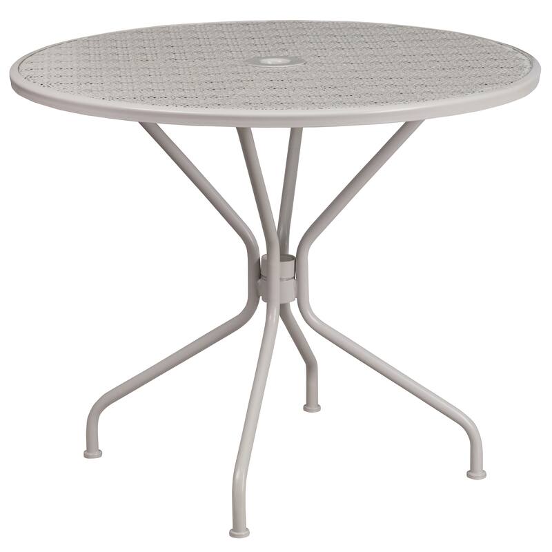 35-inch Round Steel 3-piece Patio Table Set with Square Back Chairs