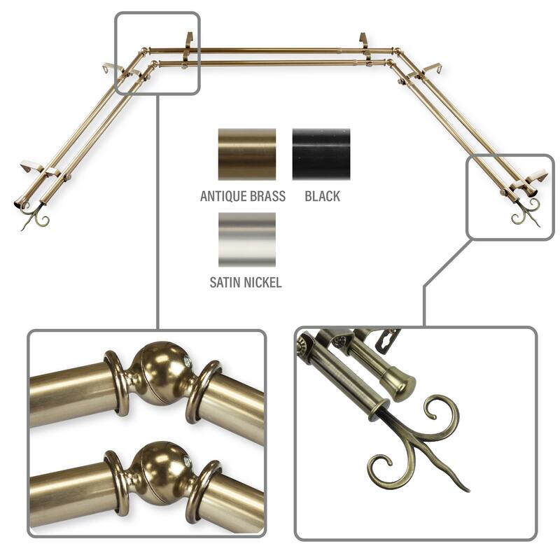 InStyleDesign Vertex 13/16" Double Bay Window Curtain Rod