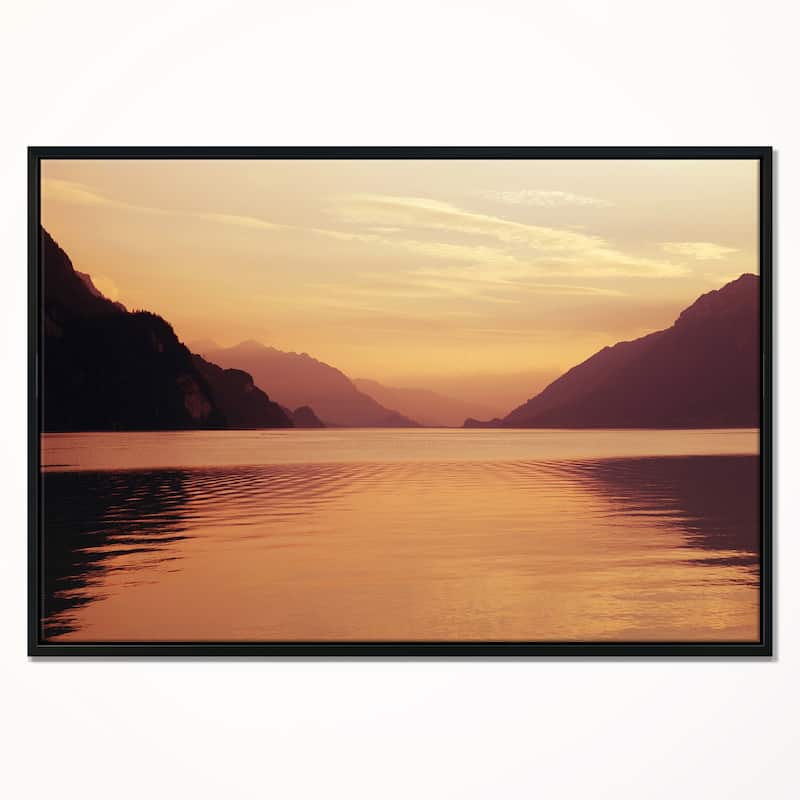 Designart "Fantastic Swiss Lake at Sunset in Brienz" Extra Large Seascape Art Framed Canvas
