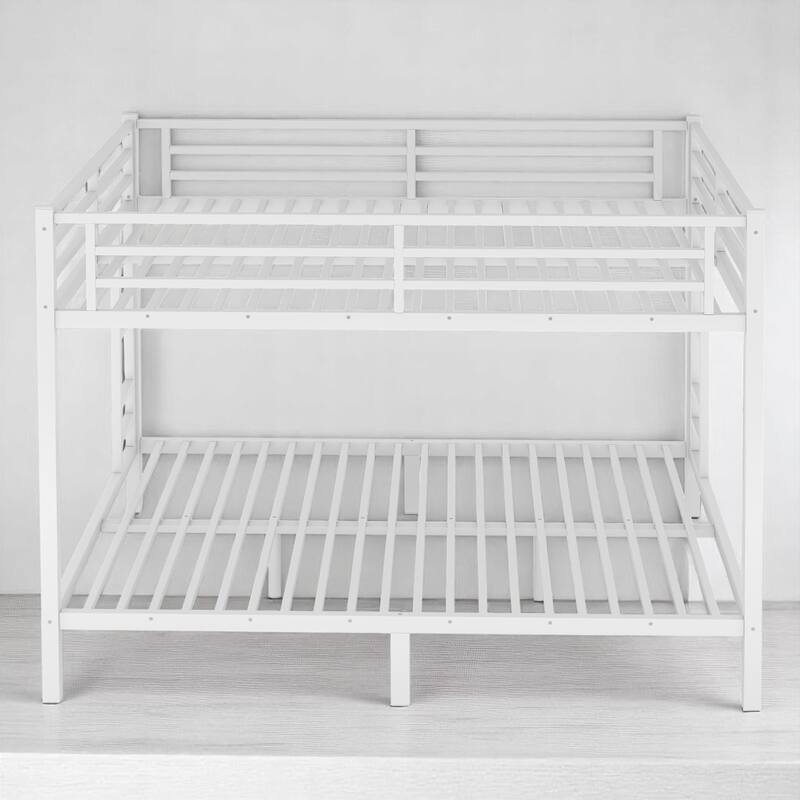 Queen Over Queen Metal Bunk Bed with Dual Ladders, Guardrails, Noise-Free Slats, and Under-Bed Storage,Steel Frame Bunk Bed