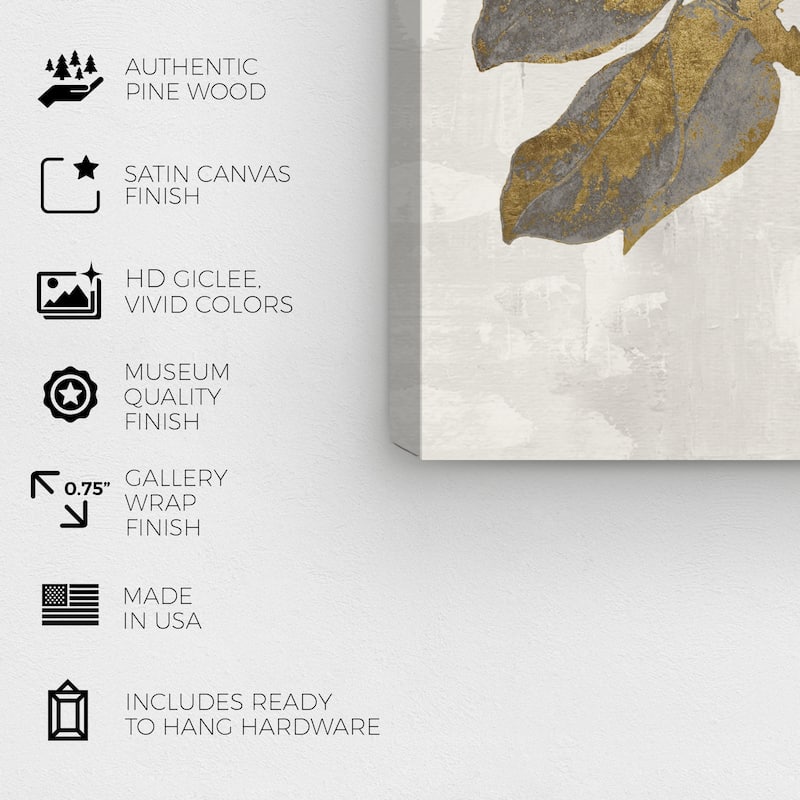 Wynwood Studio Prints Floral and Botanical Golden Spring Blossoms White and Gold Modern & Contemporary Wall Art Canvas Print
