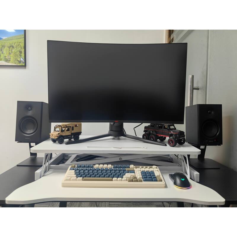 Anmytek 32 Inch Height Adjustable Sit to Stand Desk Converter with Wide Keyboard Tray White