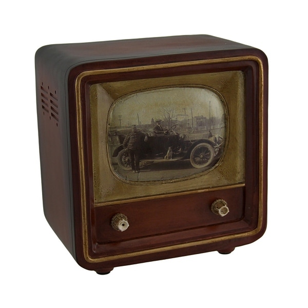 Brown Vintage Finish Square Retro Television Coin Bank 6 Inch - 6 X 5.75 X 4 inches