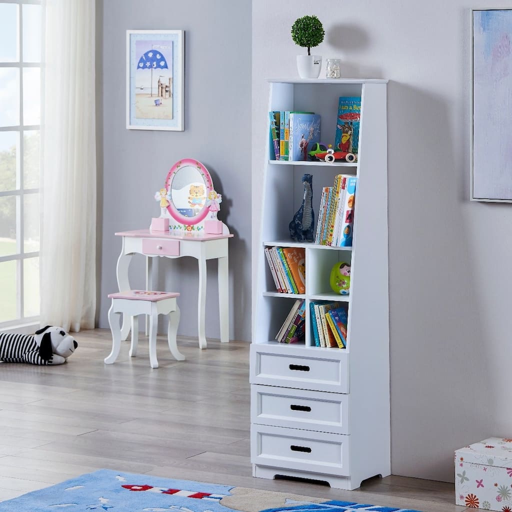 Kids Funnel White Bookcase Book Shelf Storage