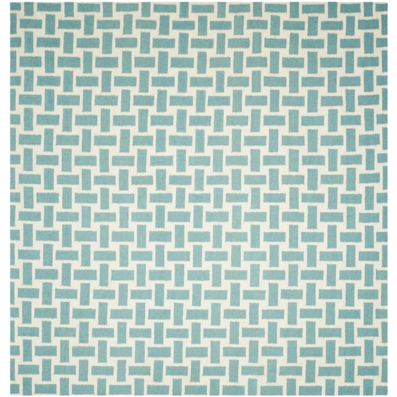 SAFAVIEH Handmade Flatweave Dhurries Leigh Modern Wool Rug - 8' Square - Turquoise/Ivory