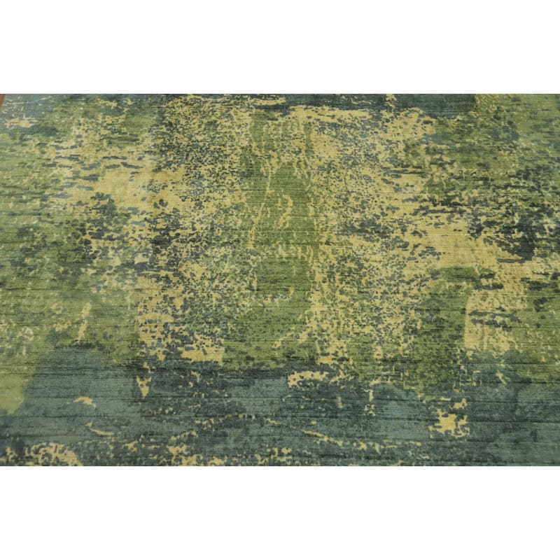 Hand-knotted Modern Silk Green Abstract Area Rug Oriental Carpet - 8' 0'' X 4' 10''