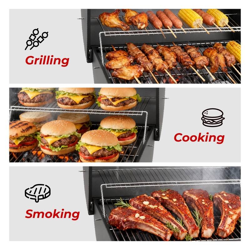 Charcoal BBQ Grill With Side Shelf And 2 Wheels For Patio Porch Picnic - N/A