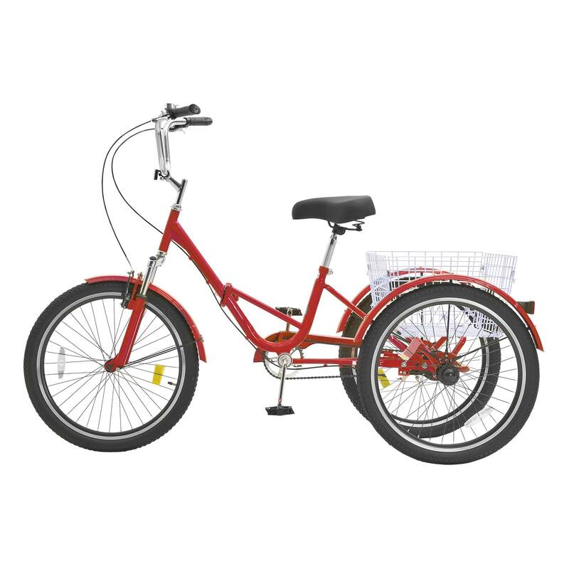24" Adult Folding Tricycle, Carbon Steel 3-Wheel Bike for Seniors & Women - 68.5 x 29.9 x 44.9 in