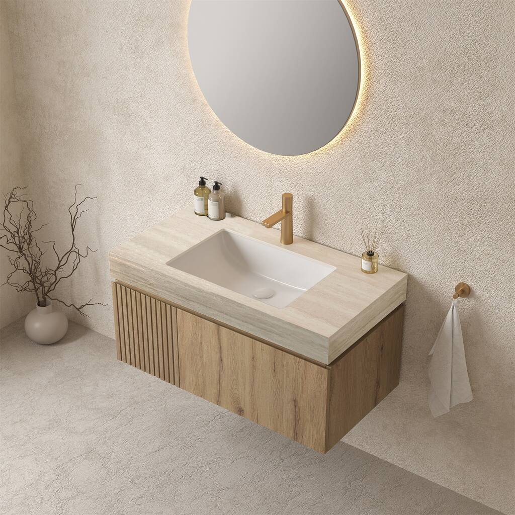 36" White Oak Cabinet only, NO Basin and Top, NO Faucet and Sink Cover