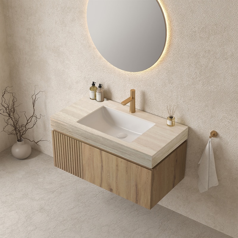 36" White Oak Cabinet only, NO Basin and Top, NO Faucet and Sink Cover - White Oak