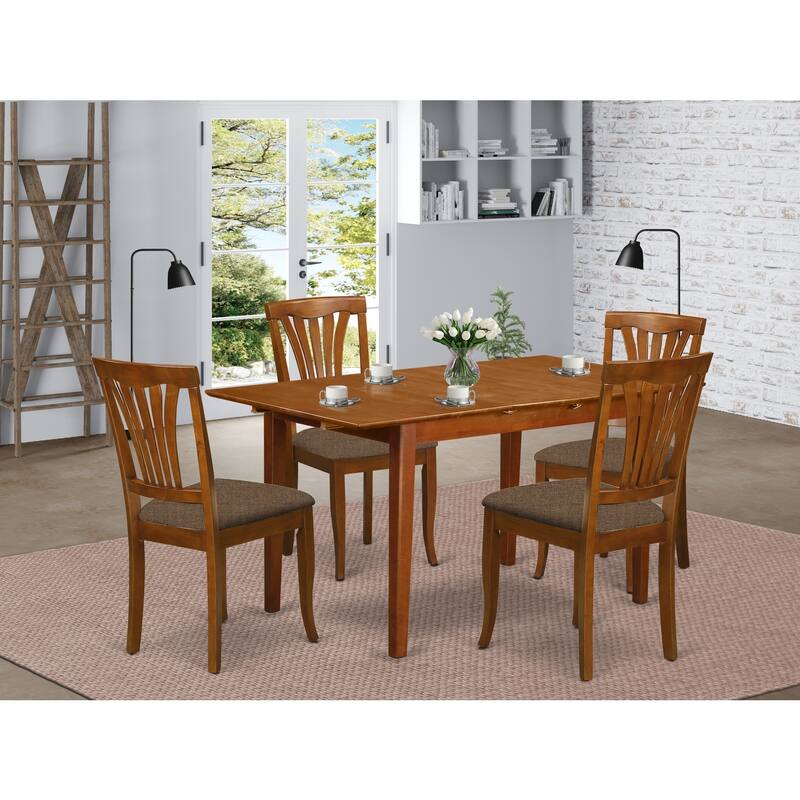 HomeStock 5-Pc Saddle Brown Finish Solid Wood Top - Dining Room Set with Leaf - Seats 4