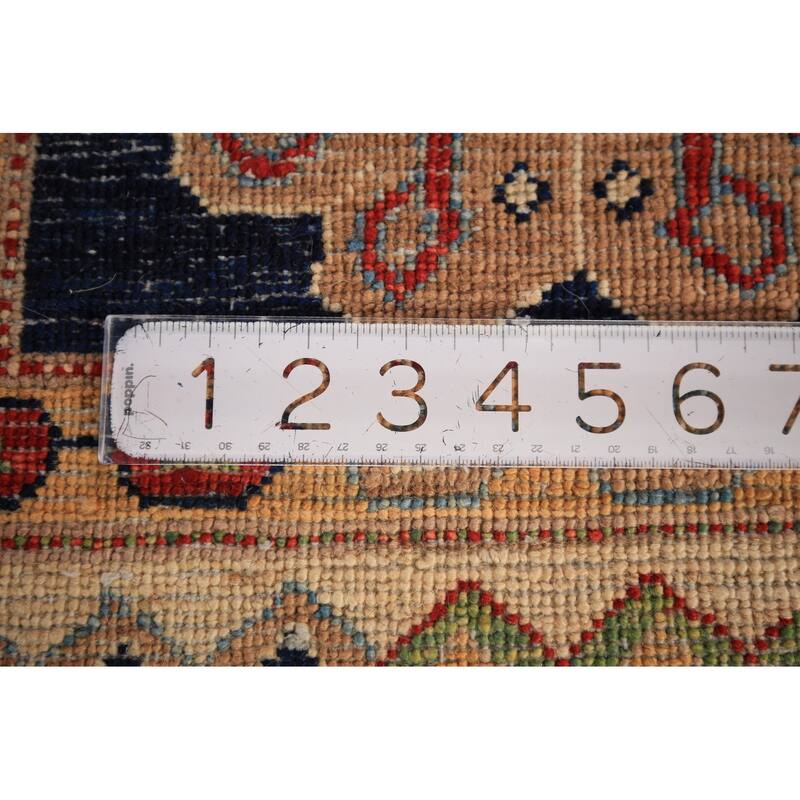 Vegetable Dye Geometric Heriz Oriental Rug Hand-Knotted Wool Carpet - 4'10" x 6'2"