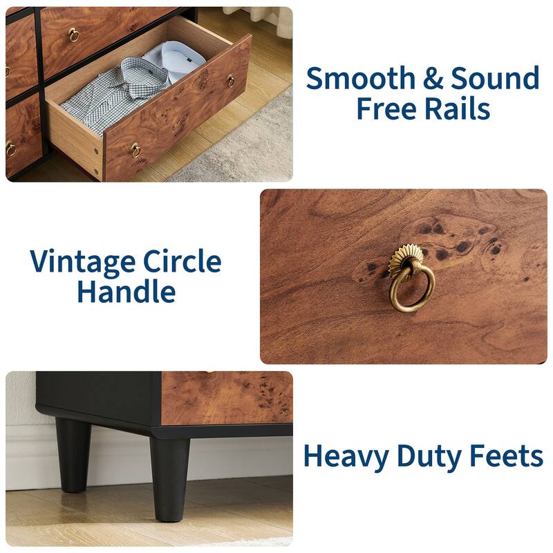 Drawers Dresser, Modern Chest of Drawers with Vintage Circle Handle and Curved Profile Design