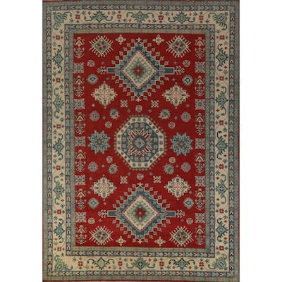 Hand Knotted Oriental 100% Wool Carpet Traditional Geometric Red Kazak Area Rug - 11' 1'' X 8' 3''