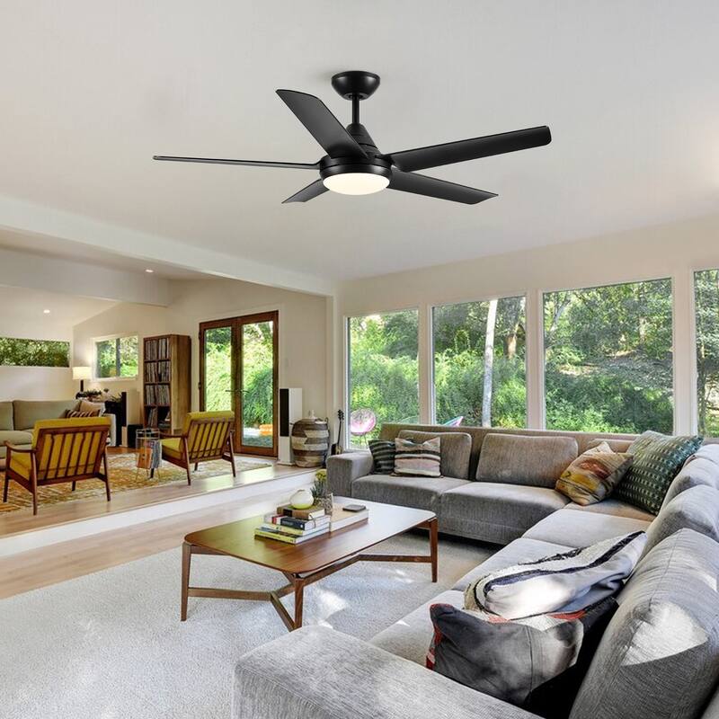 YUHAO 48 in. LED Indoor Matte Black Ceiling Fan with Integrated Light Kit and Remote Control