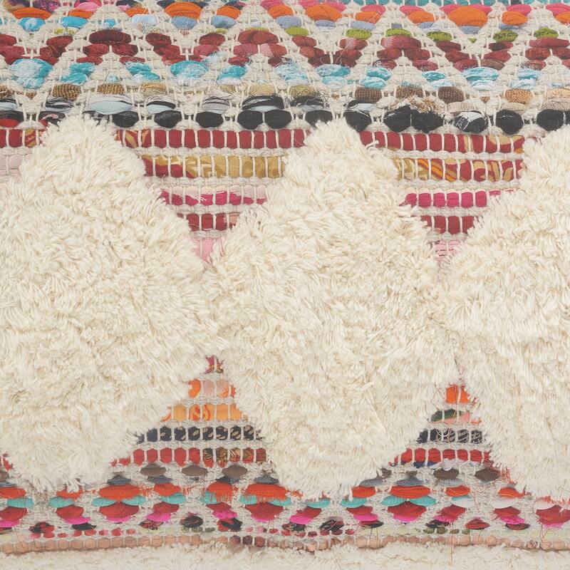 HomeRoots 14" X 36" Off-White Red Blue Orange And Green 100% Cotton Striped Zippered Pillow