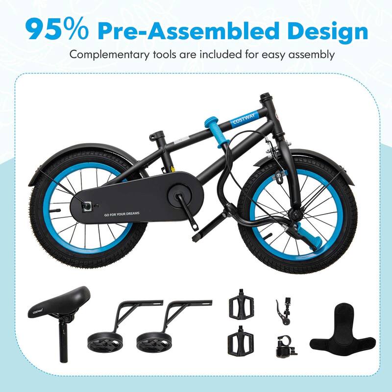 Costway 14" Kids Bike with Adjustable Saddle Handlebar Removable