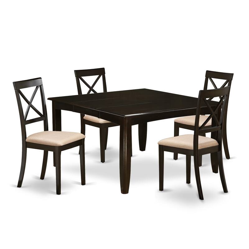 East West Furniture 7 Piece Dining Set Consist of a Square Dining Table and 6 Linen Fabric Chairs, Cappuccino(Pieces Option)