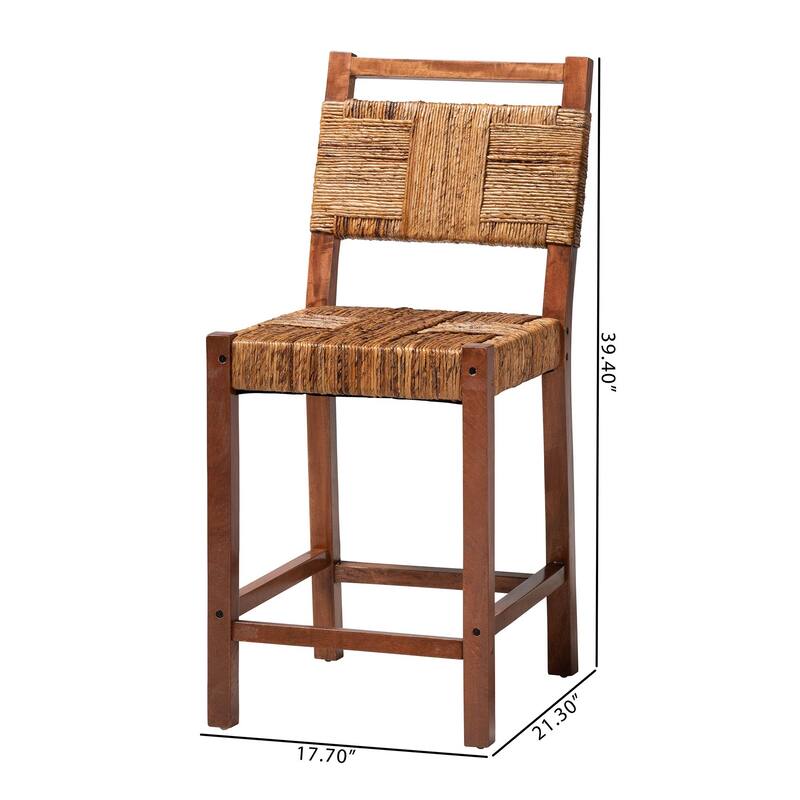 Chabela Seagrass Counter Stool - Solid Mango Wood Frame with Woven Seat and Backrest, Rustic Boho Style Dining or Kitchen, Brown