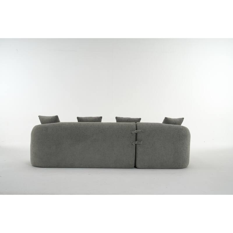 98.4" Chenille L-Shaped 3-Seater Sofa with Chaise Lounge and 4 Pillows