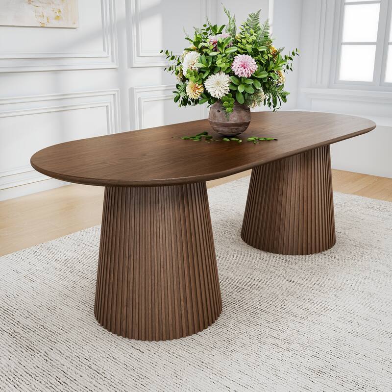 86" Double Pedestal Oval Dining Table - Walnut - 30'' H X 86'' W X 40'' D