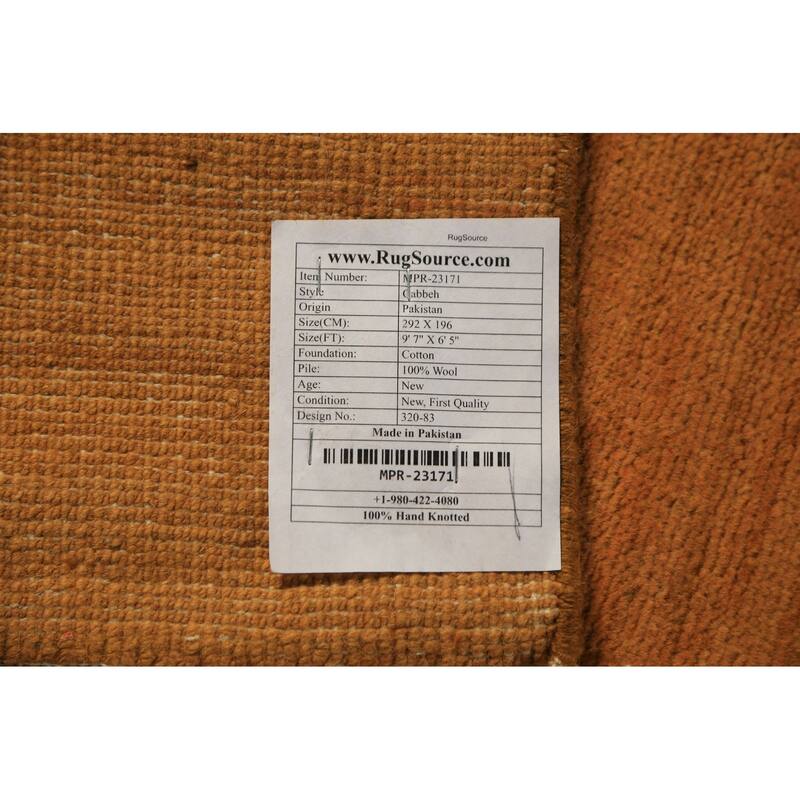 Orange Gabbeh Oriental Area Rug Hand-Knotted Wool Carpet - 6'5" x 9'7"