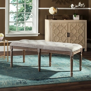 SAFAVIEH Rocha French Brasserie Tufted Rustic Wood Grey Bench - 47.3" x 17.5" x 19"