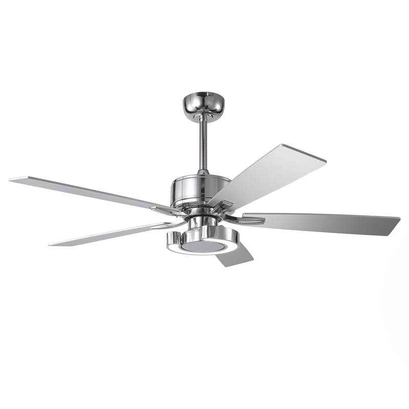 52" Chrome Modern Dimmable LED Indoor Ceiling Fan with Light and Remote