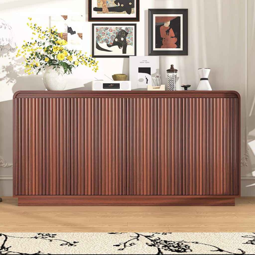 4-Door Multi-Functional Media Console & Buffet Sideboard with Power Outlet, Adjustable 3-Tier Particle Board Storage Cabinet