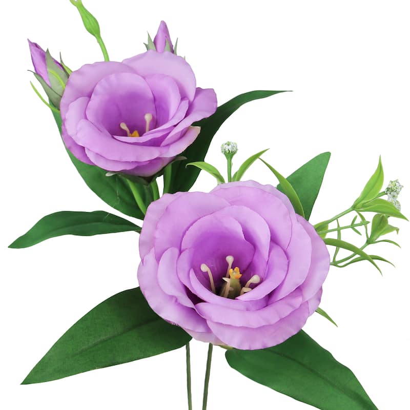 Set of 2 Lavender Artificial Lisianthus Prairie Flower Stem Bush Bouquet 19in - 19" L x 11" W x 11" DP