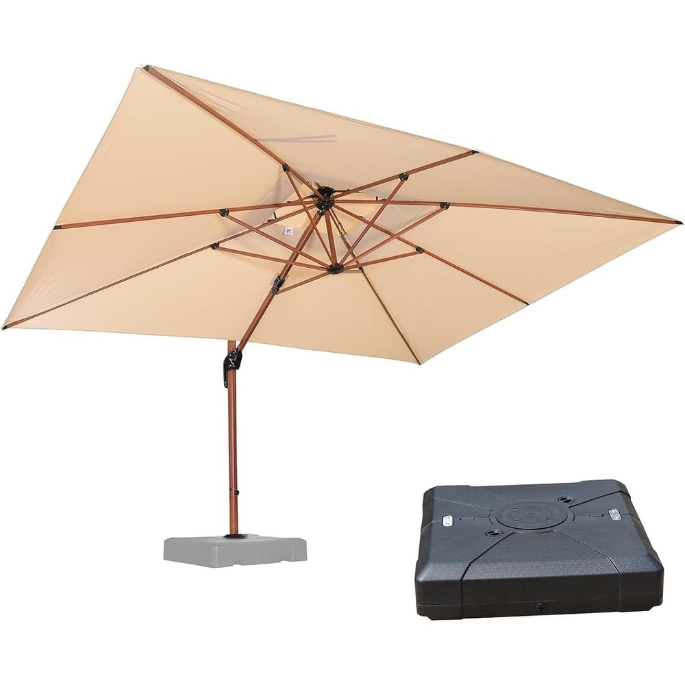 PURPLE LEAF 10 x 13ft Double Top Deluxe Wood Pattern Rectangle Patio Cantilever Umbrella with Base outdoor