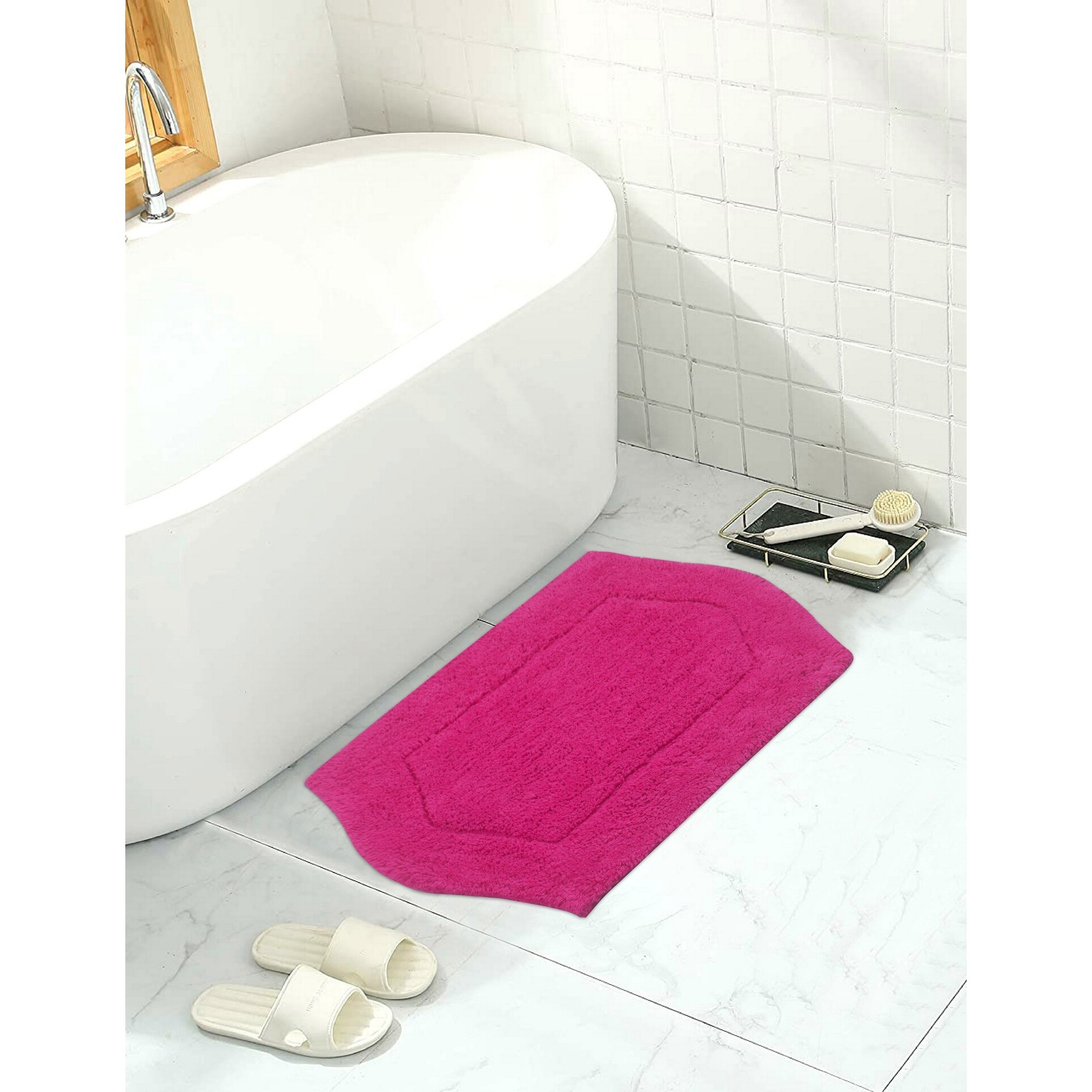 Luxury Chenille Coral Pink Bathroom Rugs Bath Mats Sets, Extra Soft and  Absorben