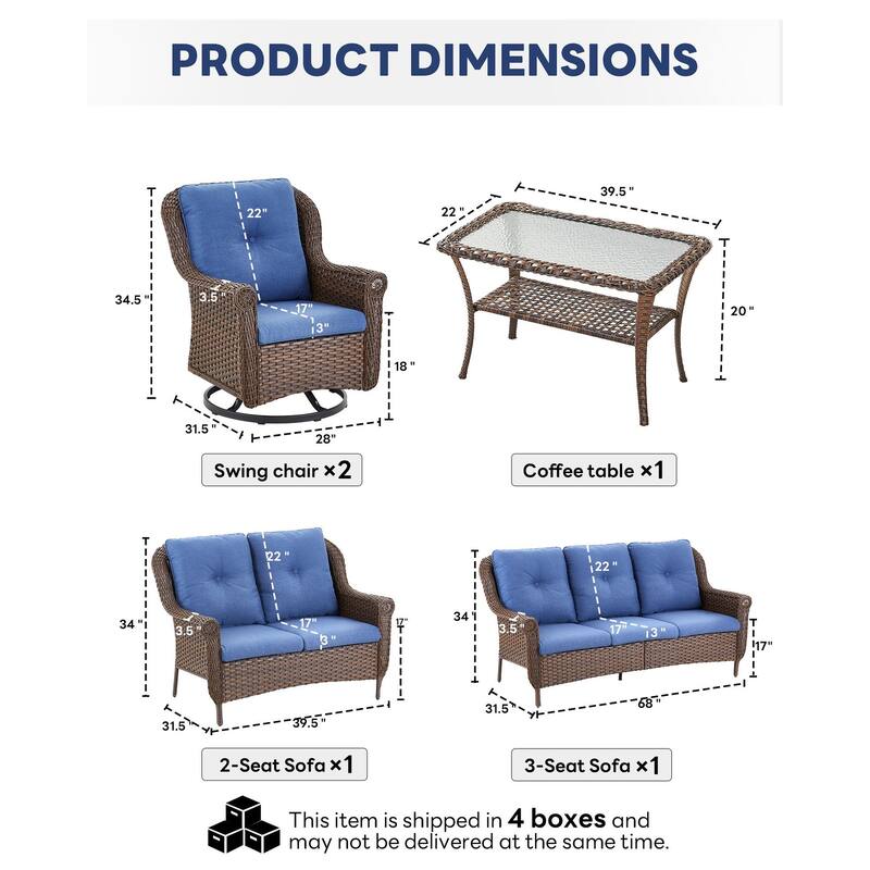Pocassy Wicker Patio Conversation Set for Backyard