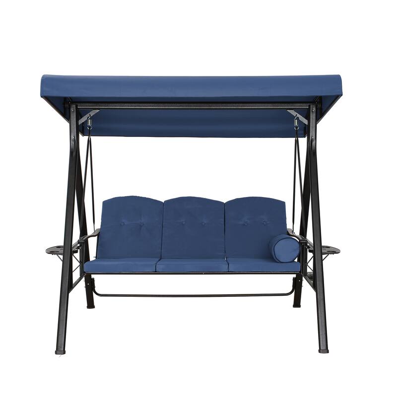 Steel 3-Person Outdoor Canopy Swing With Stand - Dark Blue