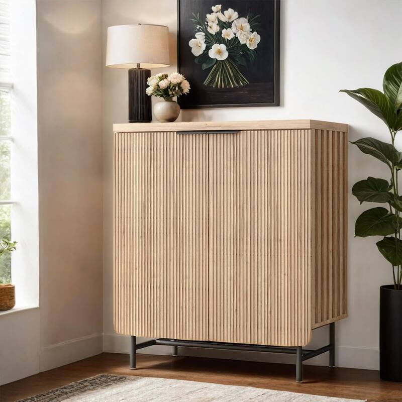 Sideboard Buffet Cabinet with Adjustable Shelves and Fluted Doors