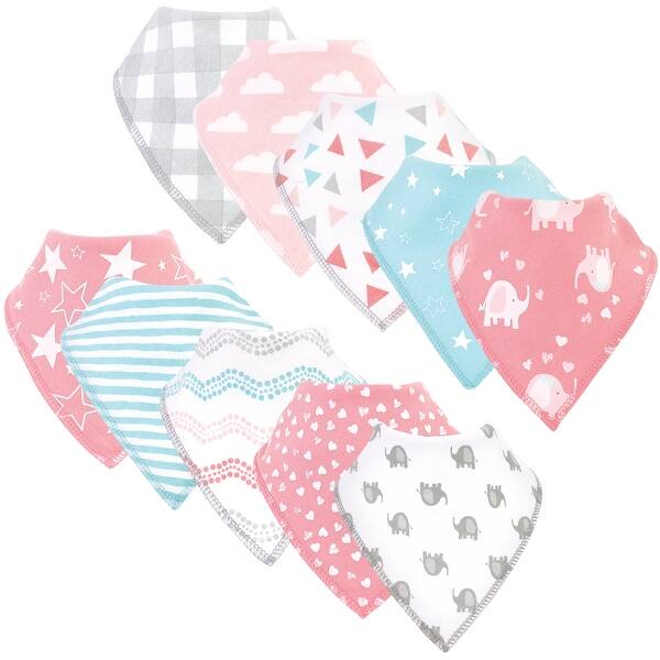 slide 1 of 1, Luvable Friends Baby Girl Cotton Fleece Bandana Bibs, Girl Basic Elephant, One Size - Girl Basic Elephant - One Size One Size - Girl Basic Elephant