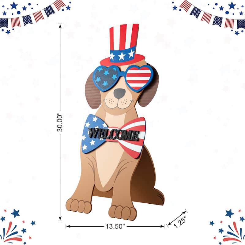 Glitzhome Wooden Patriotic Americana Uncle Sam or Labrador Porch Sign