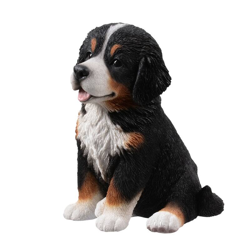 Sitting Bernese Mountain Puppy Outdoor Garden Statue - 12.5"