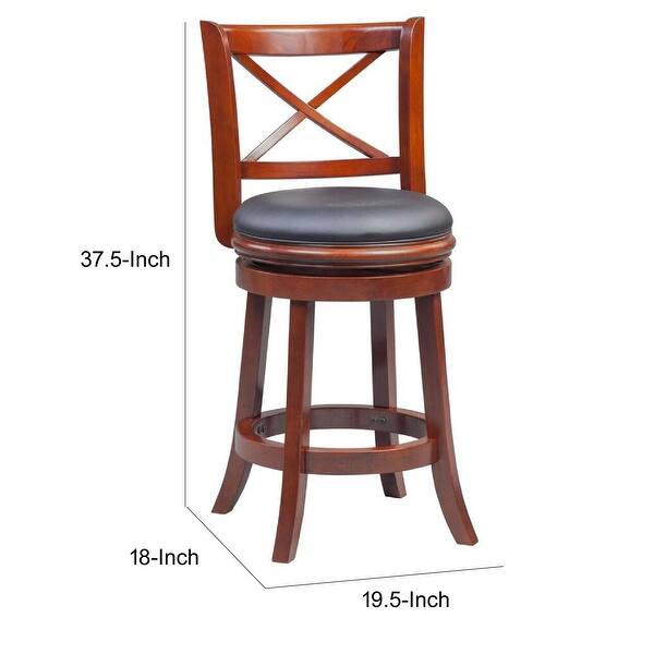 Gia 24 Inch Swivel Counter Stool, Solid Wood, Faux Leather, Cherry ...