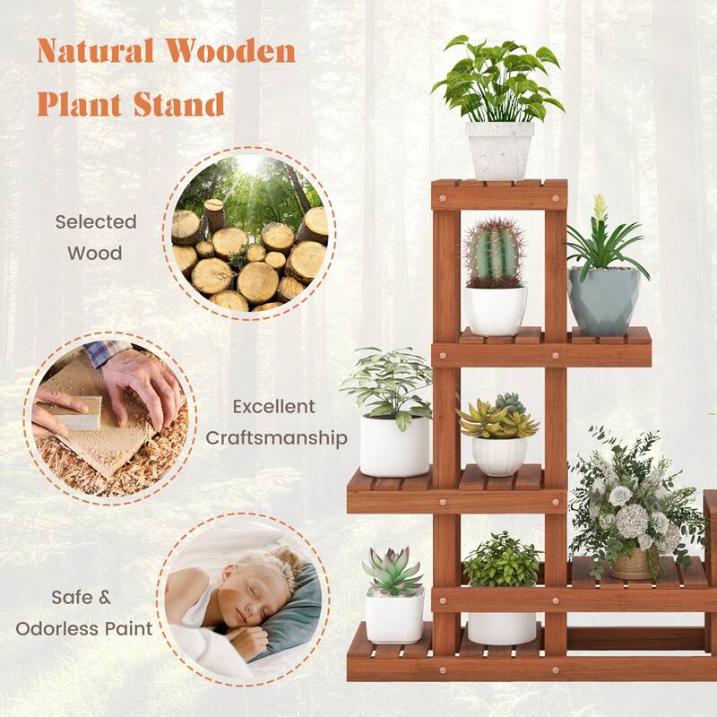 Costway Multi-layer Wood Plant Stand Flower Shelf Rack with High Low - See Details
